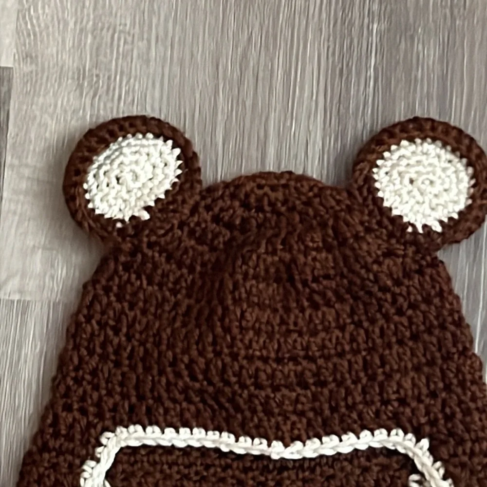 Handknit Crochet Toddler bear Beanie New